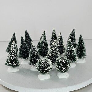 Vintage Department 56 Miniature Snow-Covered Bottle Brush Trees - Set Of 15